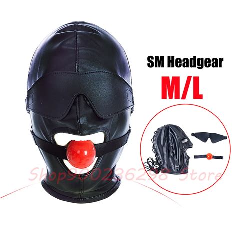 Sm Leather Head Mask With Removable Blindfold And Mouth Ball Gag Bdsm Bondage Sex Slave Hood For