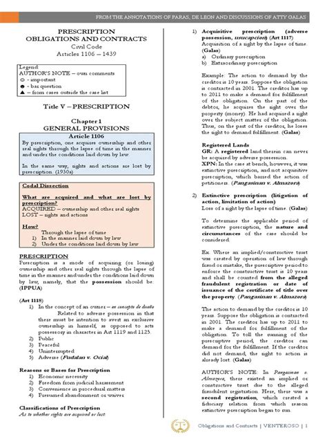 Prescription Obligations And Contracts Paras De Leon Galas Case