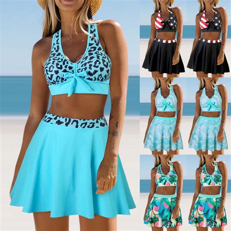 Jacenvly Plus Size Swimsuit For Women Swimdress Two Piece Swimwear With Flared Skirt Bikini