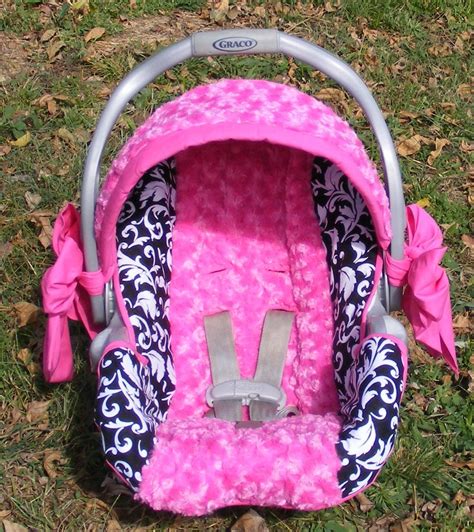 Reupholstered Infant Car Seat cover baby girl Hot Pink Rose