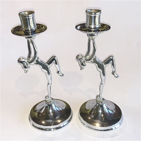 Pair Of English Art Deco Chrome Nude Candlesticks Artedeco Online