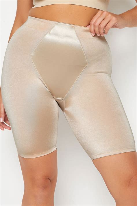 Plus Size Nude Satin Control High Waisted Shorts Yours Clothing