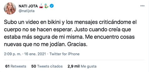 Nati Jota fue criticada tras subir un video en bikini Justo cuando creía que estaba más segura