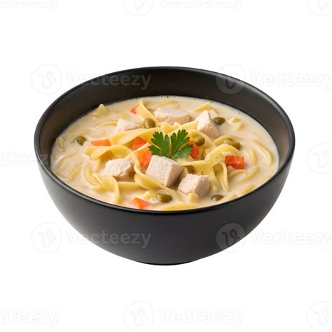 hearty chicken noodle soup  black bowl  png