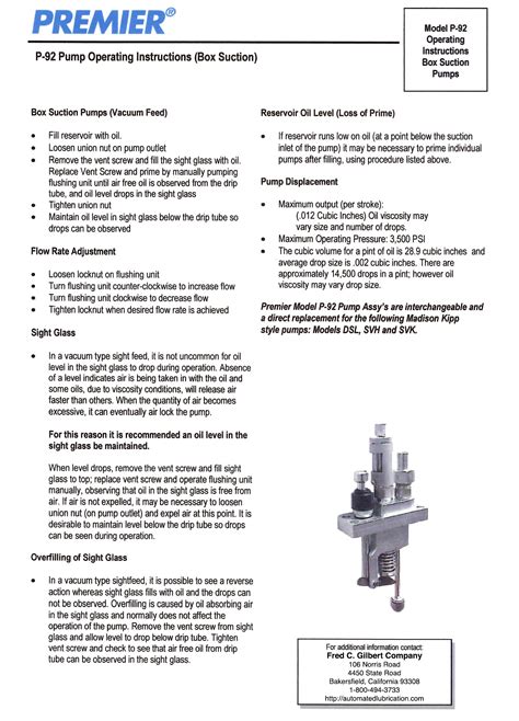 Premier Model P-92 Lubricator Pump (Box Suction) – Automated Lubrication