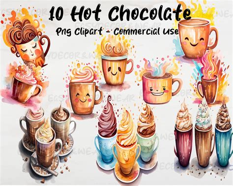 Hot Chocolate Clipart Watercolor Hot Cocoa PNG Christmas Collage Images Food Clipart