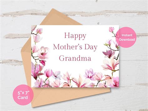 Printable Mothers Day Card for Grandma, Happy Mother's Day Card From