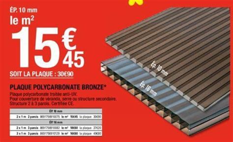 Promo Plaque Polycarbonate Bronze Chez Brico Depot