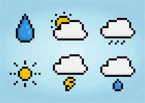 premium vector bit pixel ui weather symbol icon water icons cloudy