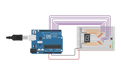 Circuit design счетчик с кнопкой - Tinkercad
