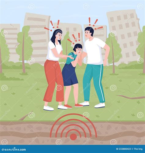 Intenso Temblor De Tierra De La Ilustración Del Vector De Color Plano