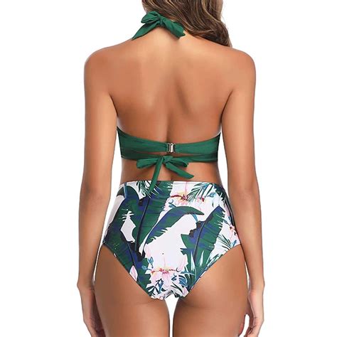 Women S High Waist Florial Print Tankini Halter Bikini Set Swimwear Ba Rockin Docks Deluxephotos