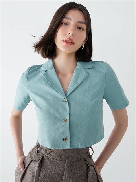 Short Sleeve Crop Shirt Mint Pomelo Fashion