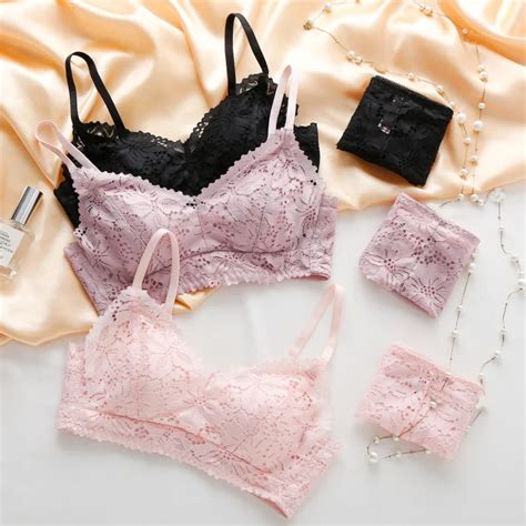 Sexy Women Lace Bras Sets Lace Floral Padded Bras Hollow Underwear