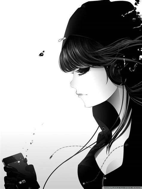 Download Anime Girl Enjoying Music On Phone Wallpaper