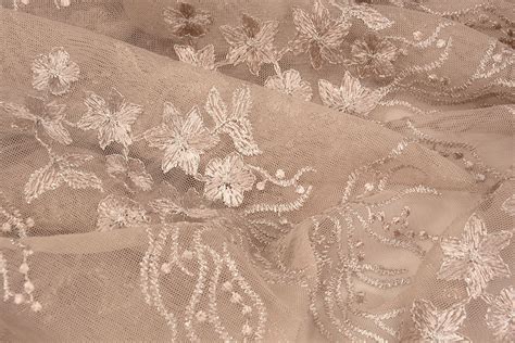 Mesh Embroidered Nicola Glitter Nude Powder Pink YES Fabrics