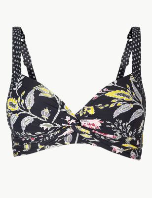 Floral Print Plunge Bikini Top M S Collection M S
