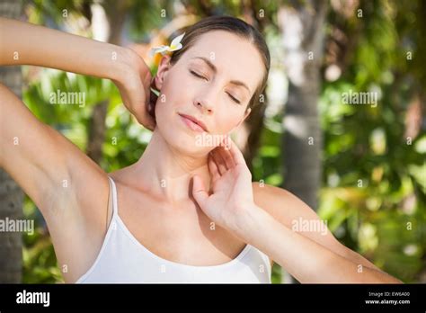 Beautiful Natural Brunette Looking At Camera Stock Photo Alamy