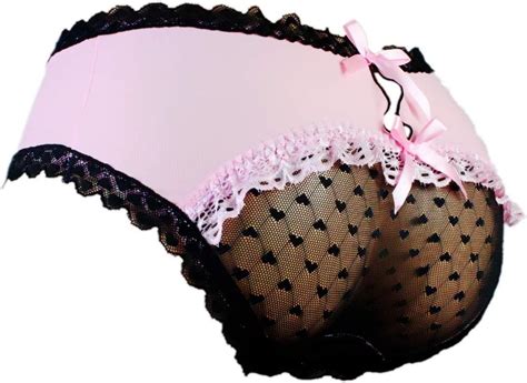 aishani Sissy Pouch Panties Herren Hipster Spitze Bikini Slip Dessous Unterwäsche Pink Small