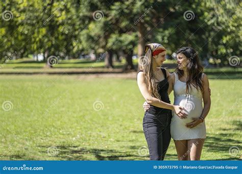 Happy Pregnant Lesbian Couple At Outdoors Stock Image Image Of Lgbtq Lesbian