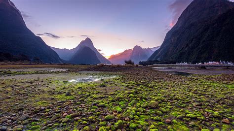 Mitre Peak Sunset View In Milford Sound Fiordland South Island Of New