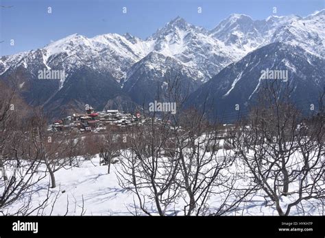 Winter Landscape Kalpa Kinnaur Himachal Pradesh India Stock Photo