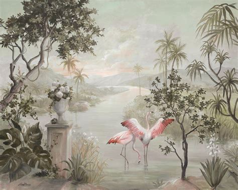 TH ANNIVERSARY PAISAJE CON FLAMENCOS BEIGE NUDE Pontepapelpintado Es