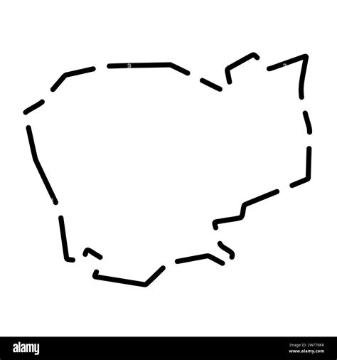 Cambodia Country Simplified Map Black Broken Outline Contour On White