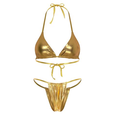 Damen Glänzend Metallic Bikini Dessous Set Sexy Bademode BH mit Slips Badeanzug eBay