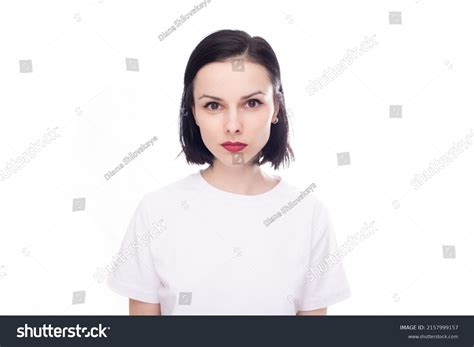 Brunette Woman White Tshirt White Studio Stock Photo Shutterstock