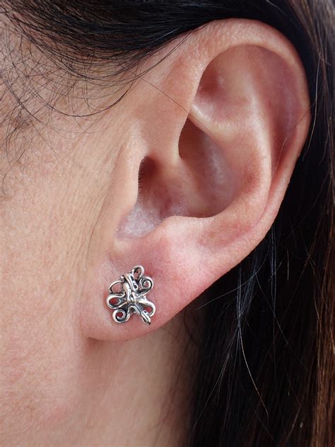 Oktopus Ohrringe Sterling Silber Oktopus Ohrstecker Oktopus Etsy De