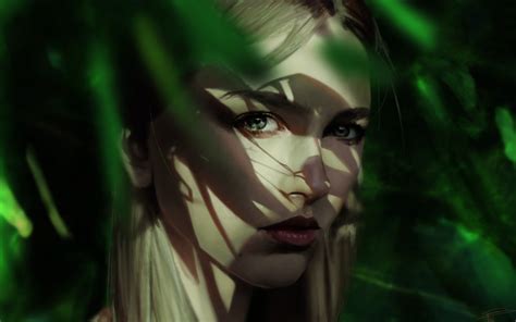 Fonds d écran Portrait de fille blonde regard visage ombre photo d art 5120x2880 UHD 5K image
