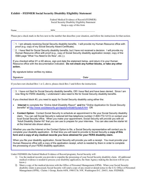 Exhibit - Fedmer Social Security Disability Eligibility Statement ...