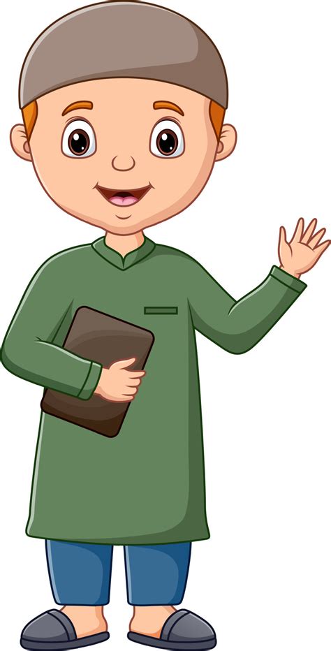 Cartoon Illustration Of Islamic Boy Holding A Book 10574593 Vector Art
