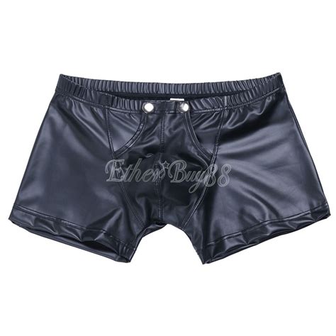 Mens Faux Leather Lingerie Leg Tights Boxer Shorts Wetlook Short Pants Underwear Ebay