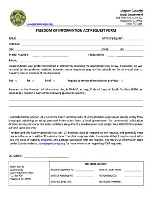 Fillable Online Freedom Of Information Act Request Form Jasper County