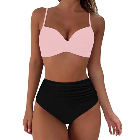 TOWED22 Women Two Piece Swimsuits High Waisted Bikini Set High Cut Color Block Adjustable Straps