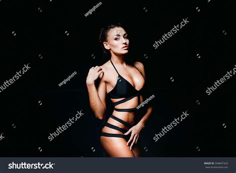 Sexy Brunette Black Lingerie On Black Stock Photo Shutterstock