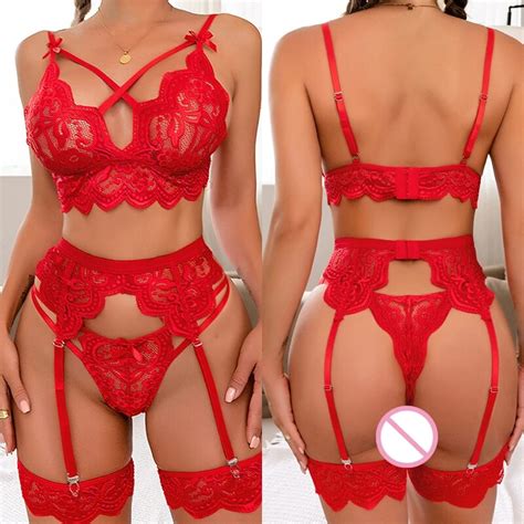 Sexy lingerie erótica sutiã feminino e calcinha ligas 3pcs ver através