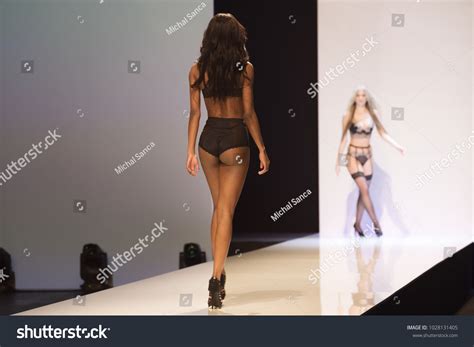 Models Showcases Sexy Lingerie Fashion Show Stock Photo 1028131405