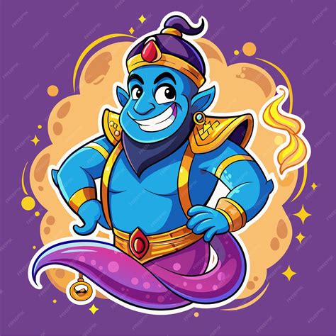 Premium Vector Genie Flying Out Of The Lamp Hand Drawn Sticker Icon