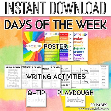 Days of the Week Kit: Poster, Montessori, Tracing Sheets Preschool ...