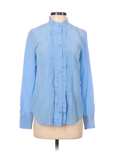 J Crew Women Blue Long Sleeve Blouse 2 Ebay