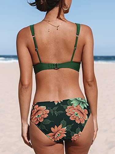 Cupshe Vrouwen Mid Waisted Bikini Badpak Bloemen Duik Terug Haak Tweedelige Badpak Zwembroek
