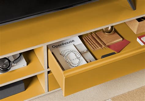 Tv Stand In Yellow With Doors And Drawers