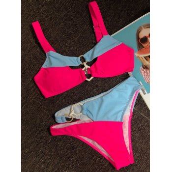 Color Block Crossed Circle Triangle Bikini Rose Red S In Bikini Sets Online Store Best For
