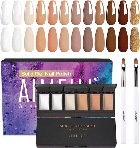 AIMEILI Solid Cream Gel Nail Polish With Brush 12 Colors Neutral Nude Brown White Solid Gel