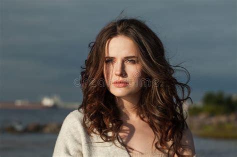 Close Up Portrait Of Brunette Woman S Years Old Resting Outdoors Stock Photo Image Of Adult