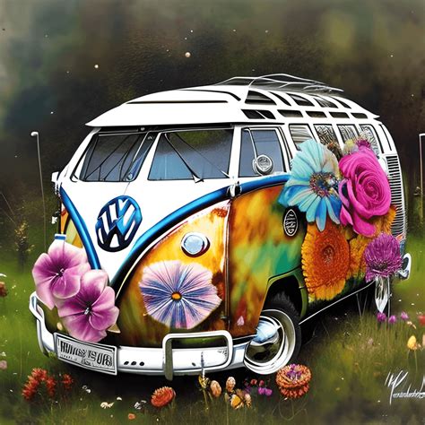 Volkswagen Bus Hippie Style Flowers By Colorfull Jean Baptiste Monge