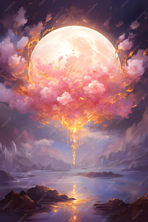 Premium Photo A Painting Of A Full Moon Over A Body Of Water Painting